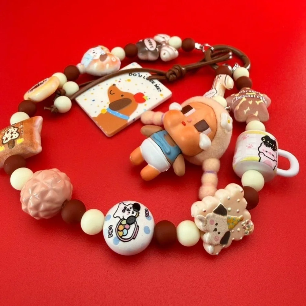 Handmade 3 Layer Crying Baby Girl Theme Phone Keychain Wristlet Bag Charm Brown